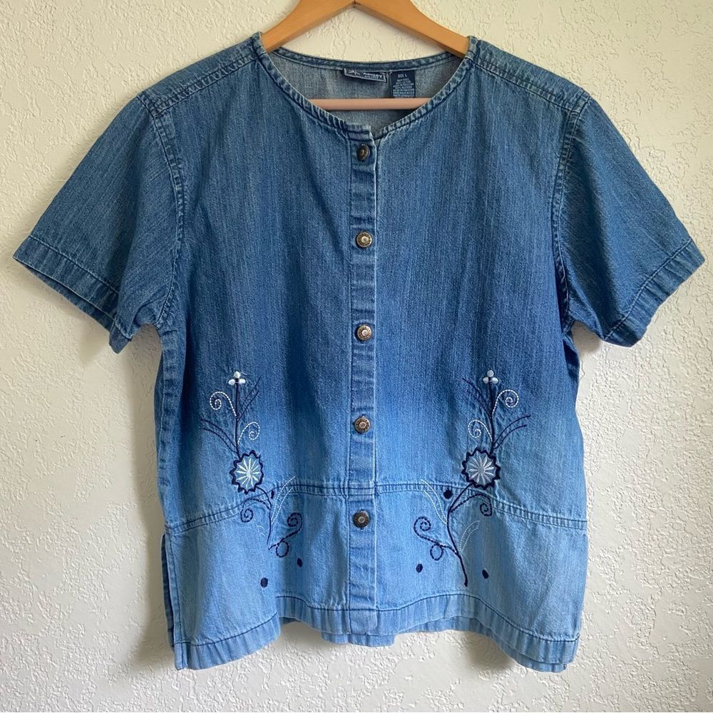 Vintage Jane Ashley Blue Ombré Denim Top